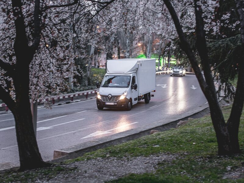 White delivery van on a suburban route