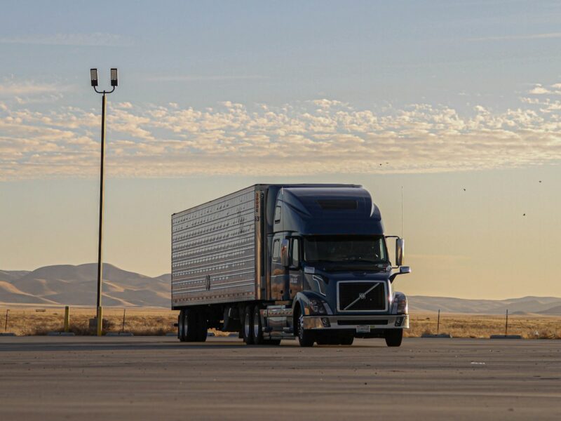 Refrigerated semi-trailer truck on a road